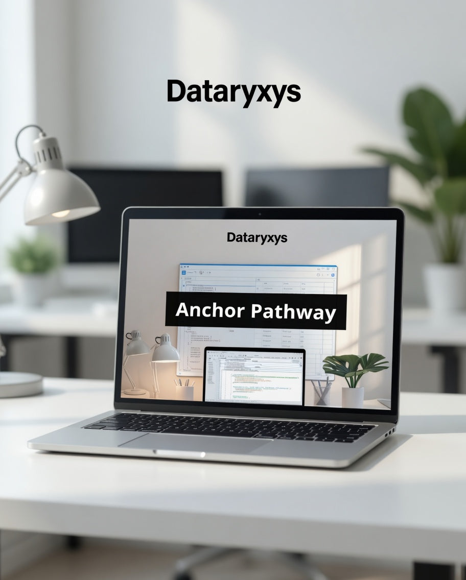 Laptop on a desk with Dataryxys branding displayed.