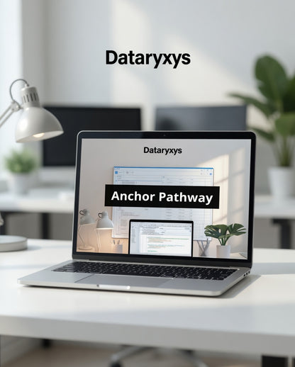 Laptop on a desk with Dataryxys branding displayed.