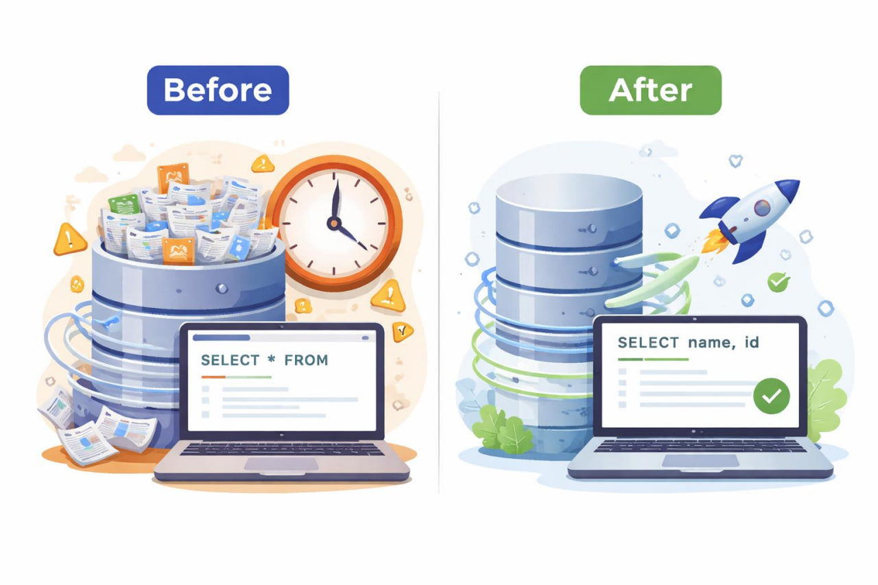 Illustration showing a 'Before' and 'After' comparison of database management systems.