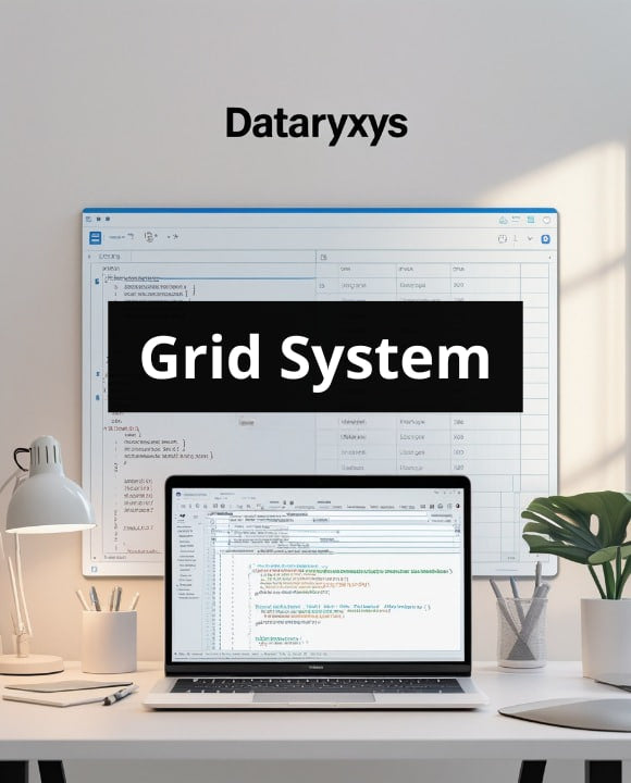 Laptop on a desk with Dataryxys Grid System displayed on the screen