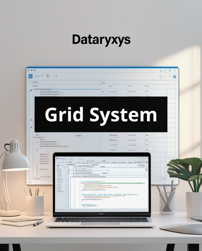 Laptop on a desk with Dataryxys Grid System displayed on the screen