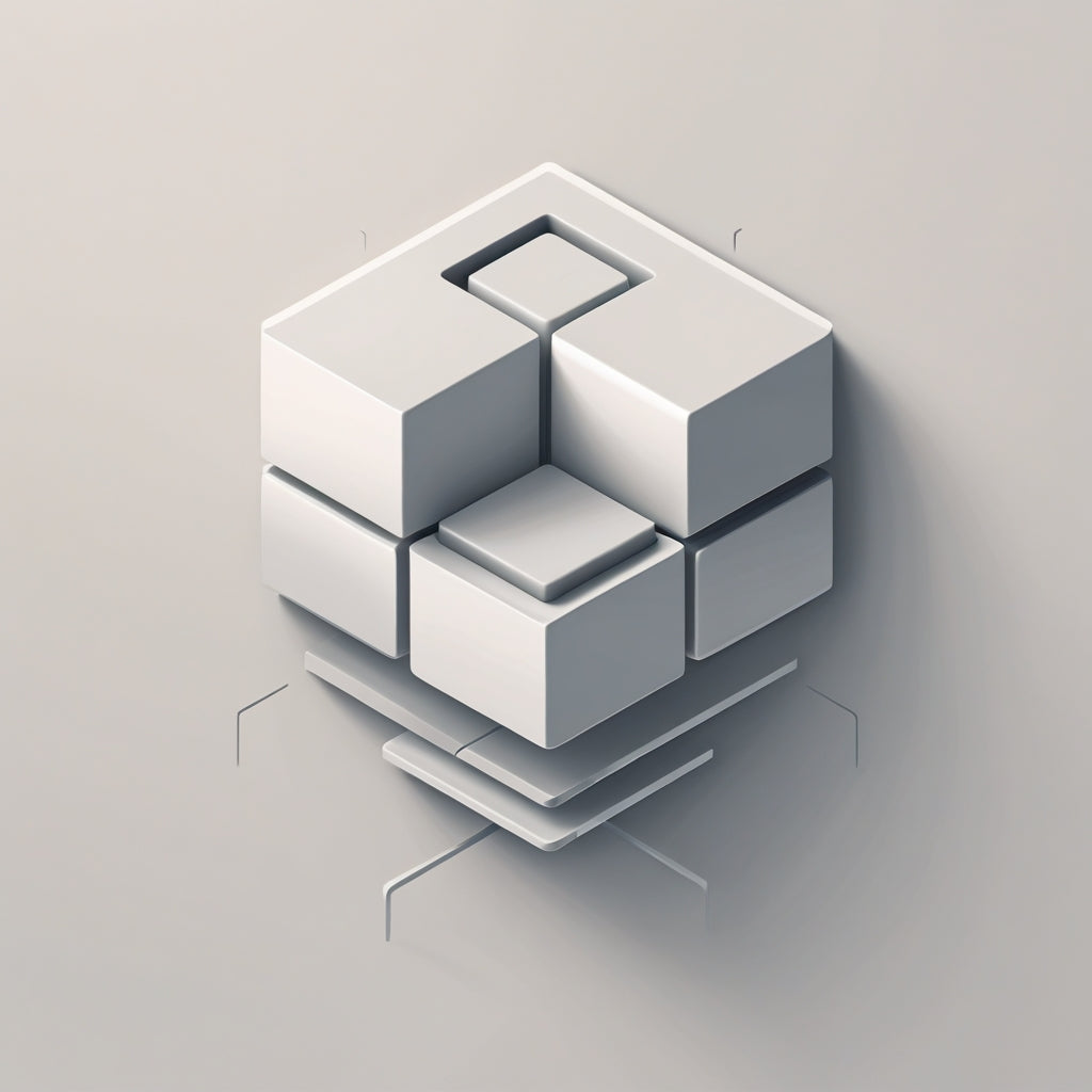 Geometric 3D cube design on a gray background