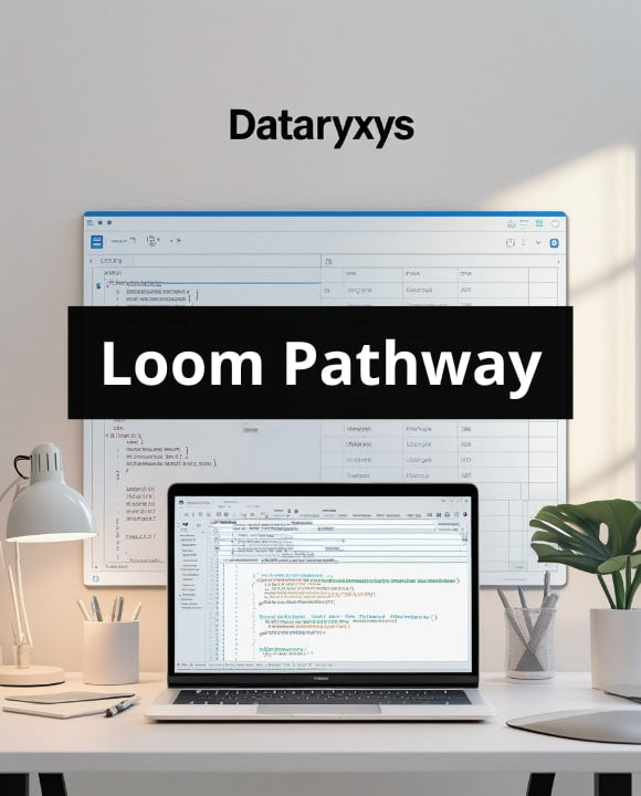 Laptop on a desk with Dataryxys Loom Pathway displayed on the screen.